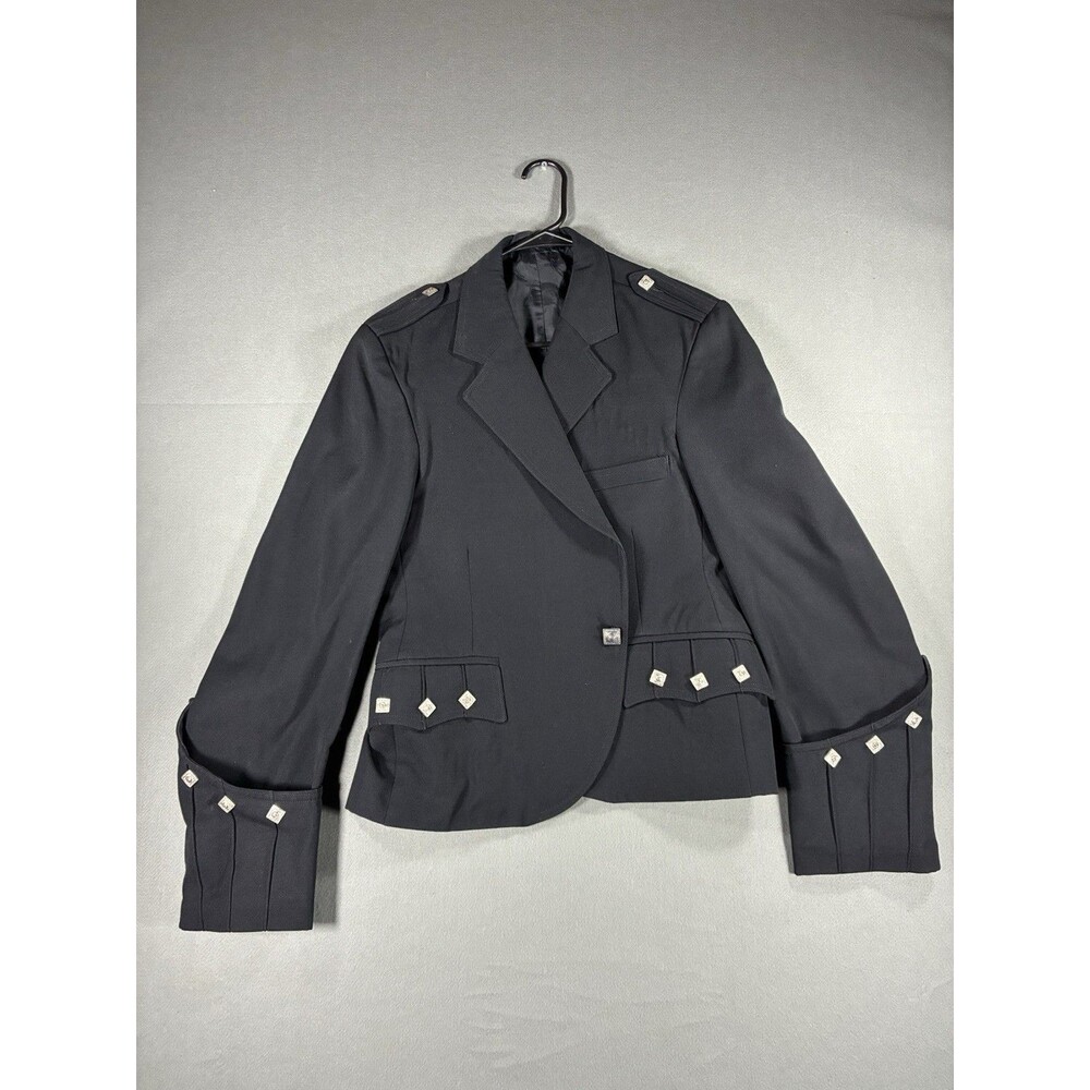 Vintage Scottish Highland Kilt Jacket Black Silver Buttons Formal Dress Scotland